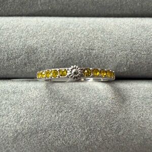 Yellow Gemstone Silver Band Ring with Floral Detail